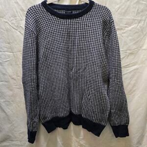 J Crew blue gray houndstooth lambs wool blend knit crewneck sweater mens large